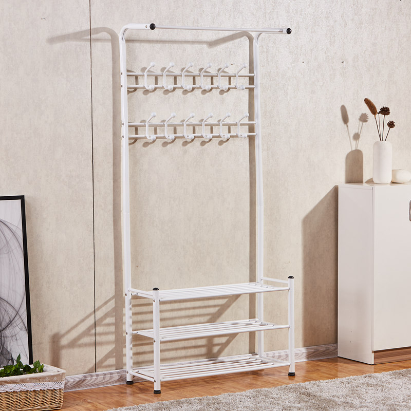 简约家用衣帽架落地挂衣架卧室经济型多功能衣鞋架现代铁艺置物架