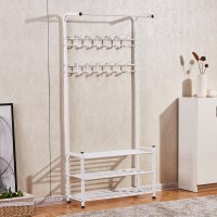 简约家用衣帽架落地挂衣架卧室经济型多功能衣鞋架现代铁艺置物架