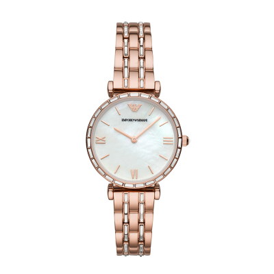 阿玛尼(ARMANI)玫瑰金色钢带女士石英表时尚休闲百搭腕表AR11294满天星手表AR11294