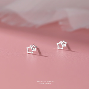 s999足银五角星耳钉女时尚ins风星星设计感耳饰闺蜜情侣礼物批发送女朋友老婆情人节七夕生日礼物 白金色