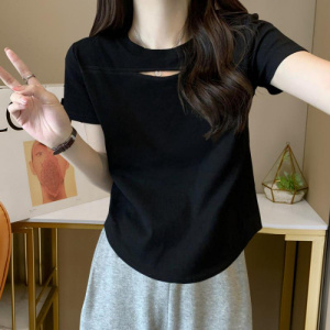 镂空短袖T恤女2025夏季新款显瘦辣妹设计感学生修身打底上衣ins潮