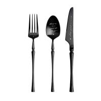 EG盐系简约304ins不锈钢刀叉勺家用网红金属北欧创意西餐套装餐具 敬平 黑色三件套