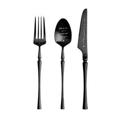 EG盐系简约304ins不锈钢刀叉勺家用网红金属北欧创意西餐套装餐具 敬平 黑色三件套