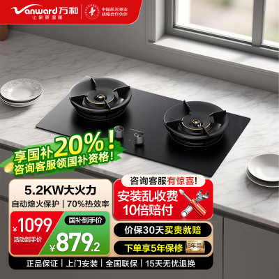 万和(Vanward)[超省星]G7天然气燃气灶具煤气炉双灶嵌入式5.2kW家用猛火超一级能效无痕磨砂G7L56