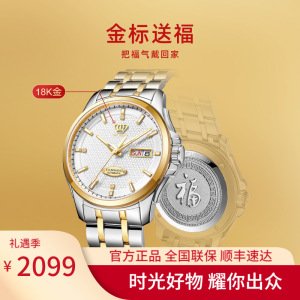 天王金标送福18K金logo尊享版男表商务大气大表盘男士机械表双日历腕表51507