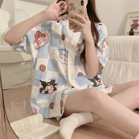 睡衣女夏季年新款棉质短袖短裤和服开衫大码可外穿家居服套装_935