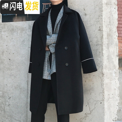 HLCOMAN男士大衣韩版中长款毛呢子风衣男冬季加厚英伦风双面呢青少年外套风衣