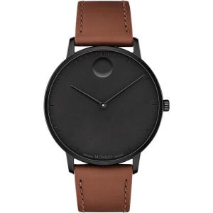 Movado男士石英表瑞士机芯蓝盘棕色皮带防水30米