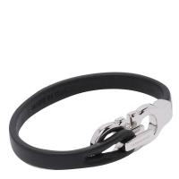 Salvatore Ferragamo黑金Gancini皮质男士手链银色logo搭扣UNISIZE