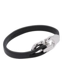 Salvatore Ferragamo黑金Gancini皮质男士手链银色logo搭扣UNISIZE
