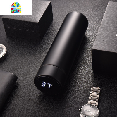 马卡龙智能测温保温杯女士男便携学生可爱简约不锈钢水杯定制刻字 FENGHOU 金色