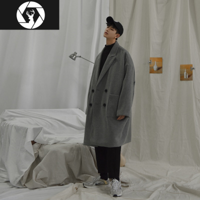 HongZun2020中长款毛呢大衣韩版新款流行大衣学生男洋气纯色外套毛呢大衣