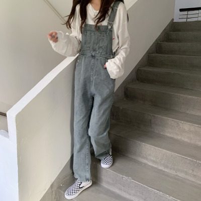 广赫牛仔背带裤女早春高腰显瘦休闲阔腿直筒裤子韩版宽松减龄连体长裤牛仔裤