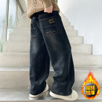 男童秋冬款牛仔裤新款秋季加绒加厚直筒裤中大儿童男孩冬装潮