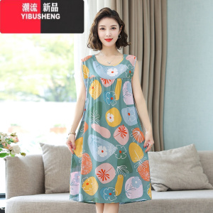 YIBUSHENG纯绵绸无袖吊带睡裙女季薄款加大码宽松背心裙人造棉中长款睡衣
