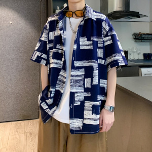男装夏季短袖衬衫男ins潮流帅气日系痞帅宽松衬衣慵懒风男士衬衫