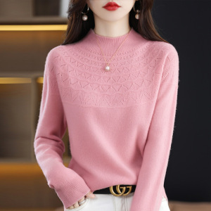 一线成衣半高领镂空半身花女装秋冬新款针织衫宽松毛衣打底衫