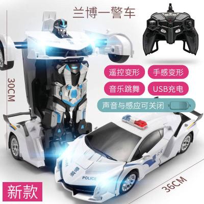 超大变形玩具金刚机器人儿童充电动遥控汽车赛车男孩3-6岁4-至尊版36CM警车感应可开关推荐版：二组电池充电官方标配
