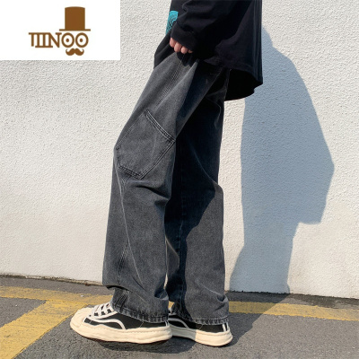 YANXU直筒阔腿男士休闲牛仔裤夏季新款垂感高街ins潮牌拖地男生长裤子