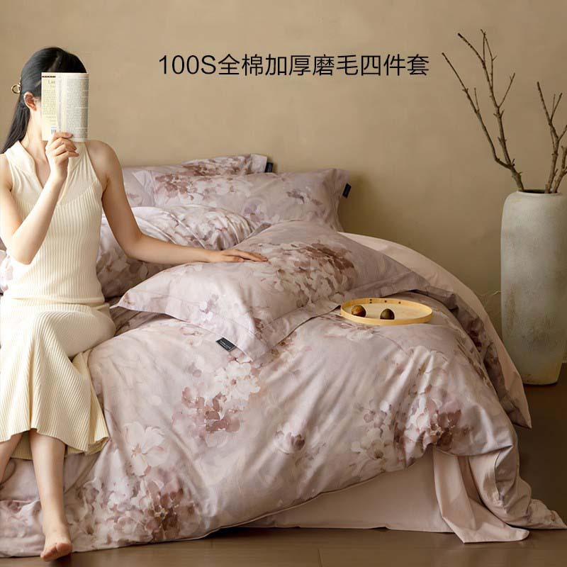 秋冬100S长绒棉纯棉磨毛床上四件套复古花卉加厚保暖床品套件