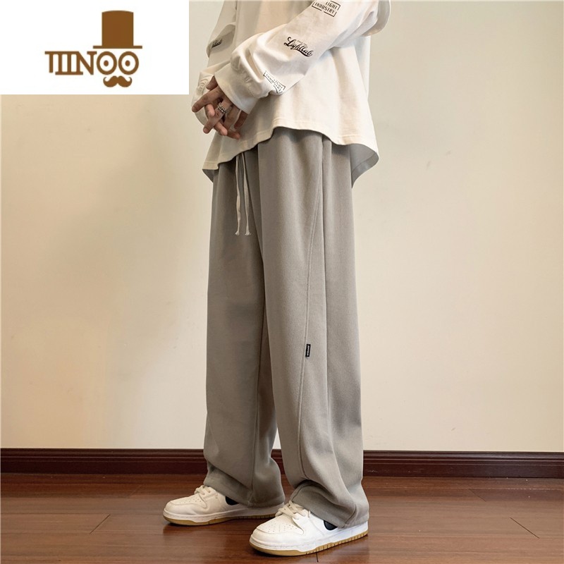 YANXU垂坠感裤子男款夏季薄款潮牌卫裤日系大码宽松直筒阔腿运动休闲裤