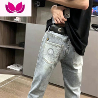 七斓秋季新款刺绣牛仔裤男高端潮牌网红同款修身休闲百搭学生九分裤子