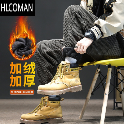 HLCOMAN灯芯绒男裤子加绒加厚棉裤宽松大码胖子羔绒p暖工装卫裤