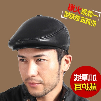 中老年人真皮帽子男士冬天老人帽羊皮鸭舌帽保暖冬帽休闲爸爸帽