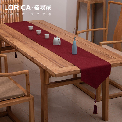 新中式桌旗禅意色棉麻茶几餐桌布日式长条北欧现代简约五斗柜布 平织-红色 33*300cm(适用桌长2.4米-2.6米)