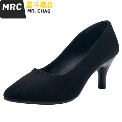 布鞋女鞋单鞋酒店工作鞋女细跟高跟黑色上班鞋鞋工装鞋墨斗潮品休闲鞋