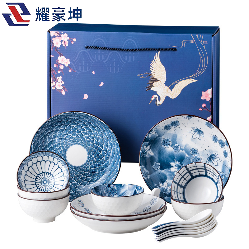 耀豪坤 陶瓷餐具套装6碗6勺四盘 16件 YHLQ-16D/套