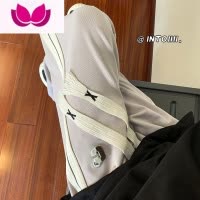 七斓黑色拼接裤子男大码宽松织带抽绳条纹卫裤oversize高级感直筒裤潮