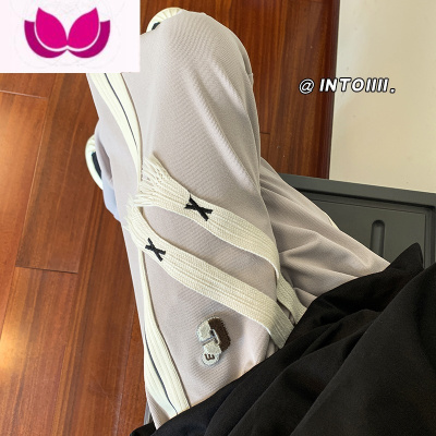 七斓黑色拼接裤子男大码宽松织带抽绳条纹卫裤oversize高级感直筒裤潮