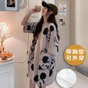 浪莎带胸垫一体睡裙女夏季2025新款睡衣纯棉韩范可外穿休闲家居服