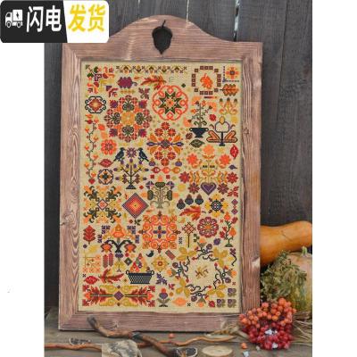 三维工匠DMC十字绣客厅新款 秋之语 白布 粉布 亚麻色布 印花 18CT2股绣白布画格款