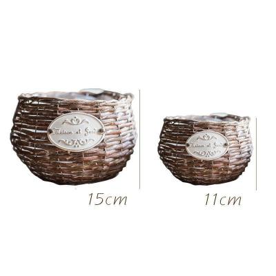 家柏饰(CORATED)粗放自然带皮柳编小花盆花器手工艺装饰摆件北欧种植收纳 原色擦白 小