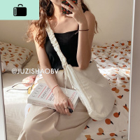 ins纯色简约斜挎包夏季新款日系单肩包包女大容量帆布袋慵懒风女NEW LAKE女斜挎包