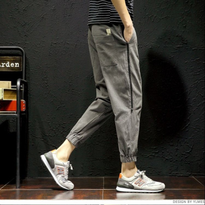 欧莎倩夏季工装裤男休闲裤小脚哈伦裤九分裤男韩版潮流宽松薄款束脚裤男