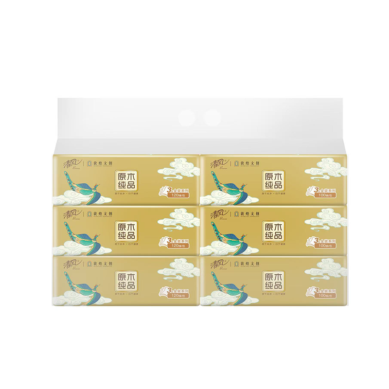 清风敦煌文创 原木纯品系列3层100抽一提6包环保舒适家用必备