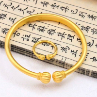 金店同款古法沙金开口南瓜手镯女简约手环结婚婚嫁送女友久不掉色