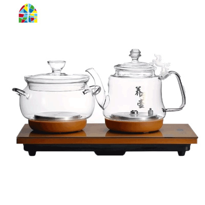 底部全自动上水电热水壶玻璃茶台烧水壶泡茶专用电磁炉一体茶具抽 FENGHOU 20*37黑色不带灯