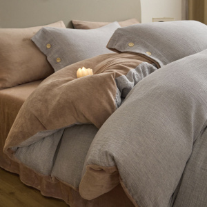 双层纱牛奶绒四件套秋冬加厚保暖珊瑚绒被套床单床笠棉绒床上用品