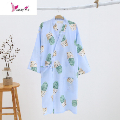 秋季薄款棉纱布睡袍日式女和服浴衣睡衣睡裙汗月子服哺乳衣FISHBASKET