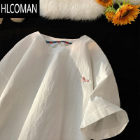 HLCOMAN腊肠狗亚麻短袖t恤男夏季宽松凉感透气衣服百搭棉麻半袖