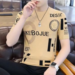 夏季新款冰丝短袖T恤男士圆领潮牌薄款上衣服修身体桖衫