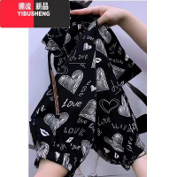 YIBUSHENG冰丝裤女季薄款2024新款花裤子洋气花朵外穿休闲裤速干九分裤潮