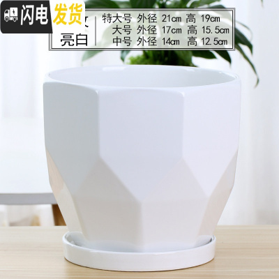 三维工匠花盆陶瓷北欧简约创意大号带托盘黑白室内绿萝吊兰家用盆 70016白 大花盆容器