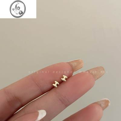 JiMiS925银针H字母耳钉女小巧精致高级感轻奢耳环睡觉不用摘百搭耳饰