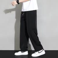垂感冰丝裤男士夏季薄款大码宽松型时尚潮流直筒拖地长裤