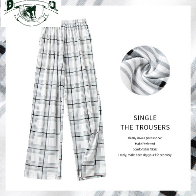 HLCOMAN夏季睡裤女士棉薄款长款长裤格子棉裤夏天棉家居服裤空调裤睡裤